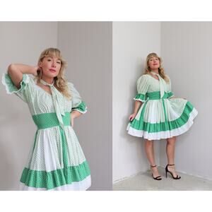 1970's Vintage Irish Shamrock St. Patrick's Day Square Dance Dress Women's XS SM